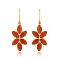 Flower Design 925 Silver Gold Plated Red Onyx Gemstone Drop Earrings Jewelry