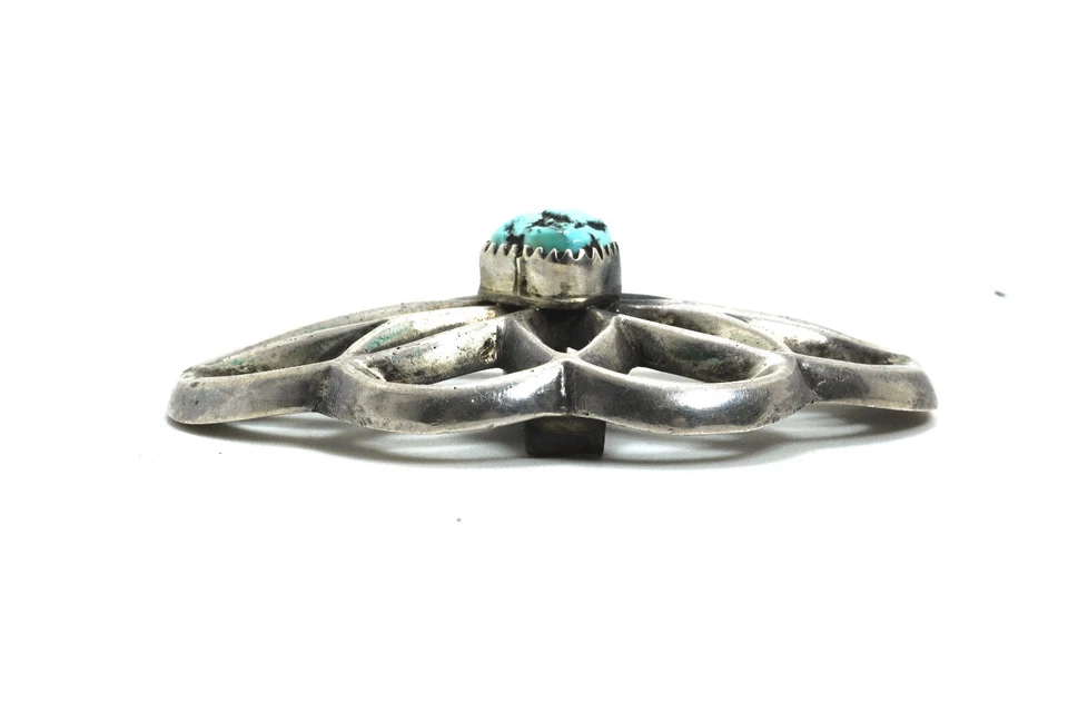 Vintage Native American  Silver & Turquoise Single Concho Belt SIide - Image 2 of 4