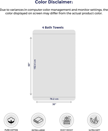 Pack of 4 XL Bath Towels 30 X 60 Inches, Extra Large, 100% Cotton, Heavy Weight, - Picture 7 of 12