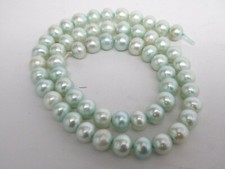 Genuine Freshwater Pearls Pastel Green Almost Round 8mm x 7.5mm Beads Std 16"