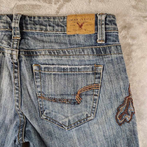 American Eagle Jean 6 RARA Bota Elástica Detalle Bordado Bajo Envejecido Y2K - Imagen 12 de 14