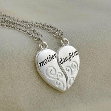 Heart Shape Mother Daughter Love Necklace Pendant  Chain