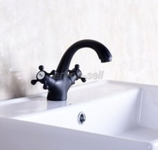 Black Oil Rubbed Bronze Dual Cross Handle Bathroom Vanity Sink Faucet Mixer Tap