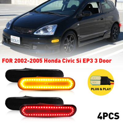 For Honda Civic Si EP3 3DR 02-05 Smoked Front + Rear LED Side Marker Lights