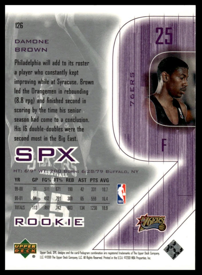 2001-02 SPx #126 Damone Brown #/1999 - Image 2 of 2