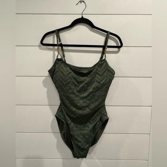 Nuevo con etiquetas Traje de baño La Blanca estampado verde control de barriga una pieza 10 Foto 3 de 4