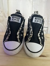 All Star Converse Chucks Dbl Tongue Juniors Size 2 Black Leopard Print Lining