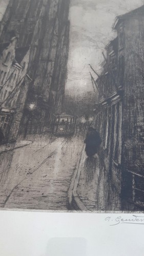 Radierung: Kathedrale Mecheln Stadt Mechelen, Aubert Geudens Belgien sign. 1942 - Bild 5 von 10