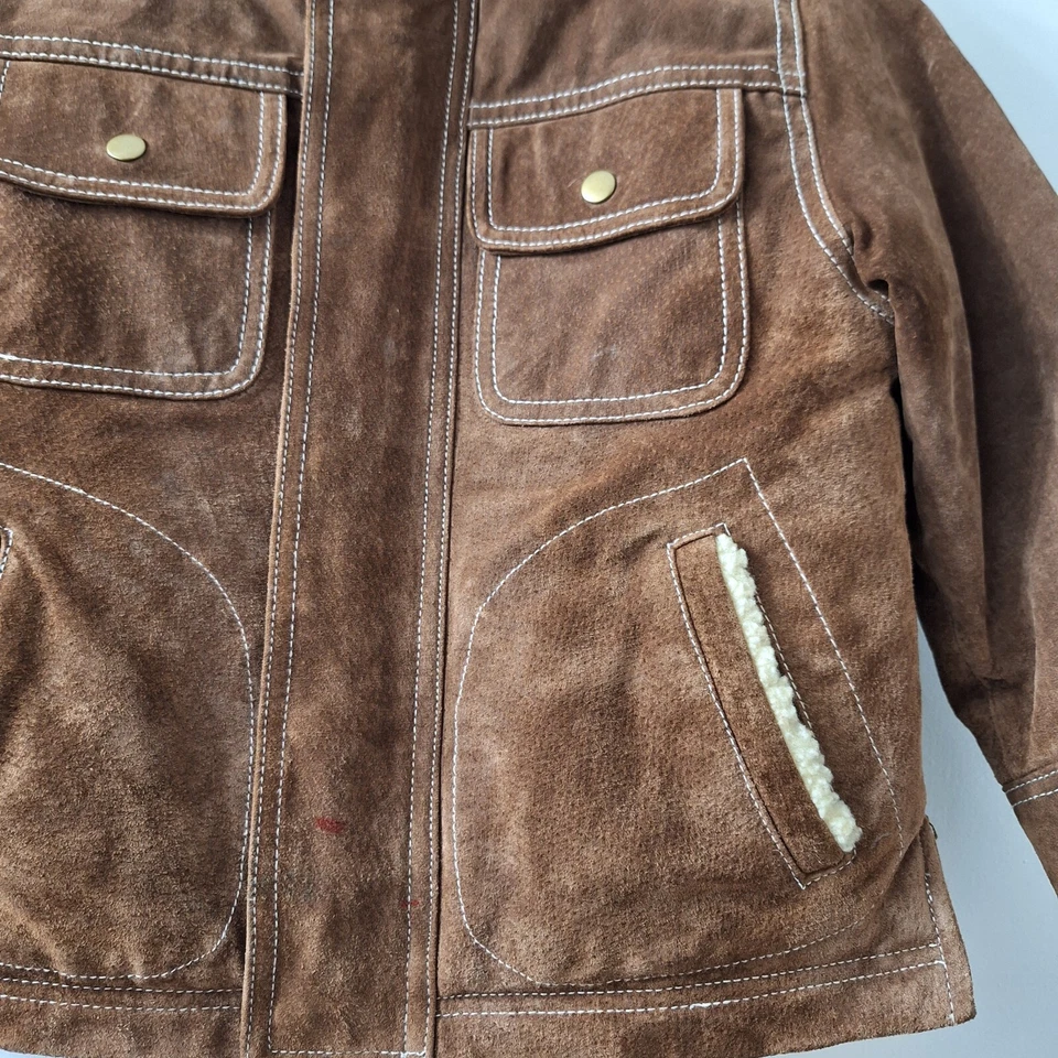 Abrigo Wilsons Cuero Niños Marrón Gamuza Cuero Genuino Forrado Sherpa Extra Pequeño XS Foto 2 de 4