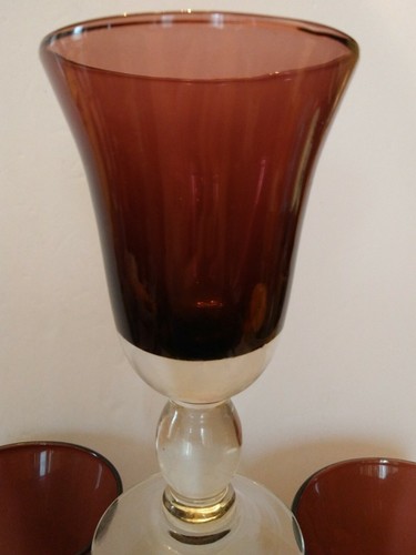 Lot of Four (4) Hand Blown Heavy Art Glass Sommerso Amethyst and Clear Goblets - Picture 10 of 12