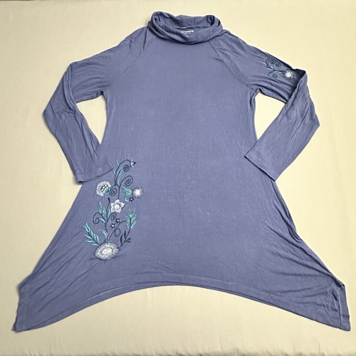 Soft Surroundings Tunic Top Womens Medium M Shirt Long Sleeve Turtle Neck Blue