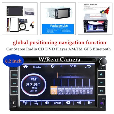 Car 6.2'' 2 Din Stereo Radio CD DVD Player GPS Bluetooth USB/TF/FM W/Rear Camera
