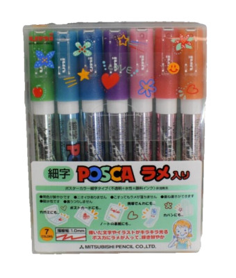 Posca Paint Pens Markers Fine Point Glitter Set PC-3M L 7 Colors New