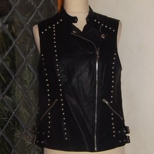 Forever 21, Black Faux Leather, Studded Biker Vest, Size M, Nwt