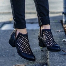JEFFREY CAMPBELL Taggart Black Leather Ankle Bootie Boots Cut Outs Sz 6 EUC