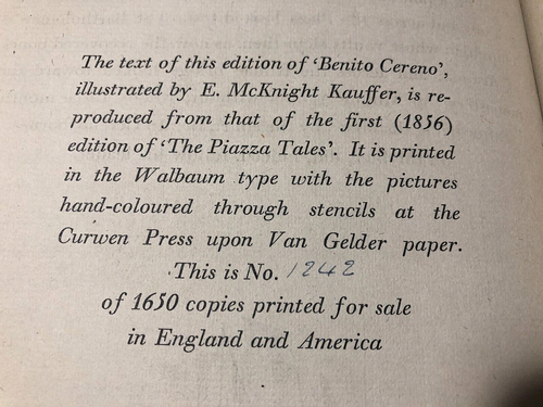 Melville, McKnight Kauffer - Benito Cereno, Ltd Ed Nonesuch 1926 - Scarce Jacket - Picture 3 of 13