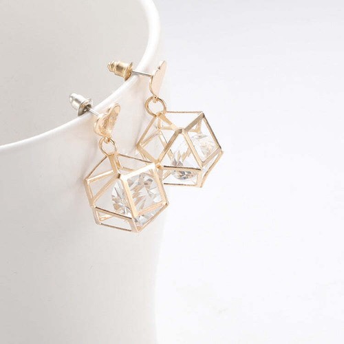 Gold Prism Crystal Earrings Acrylic Rhinestones French Elegant Drop Earrings - Foto 6 di 10