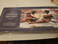 Slate & Bamboo Board W/2 Cheese Knives & 2 markers, cheese fork & chalk 