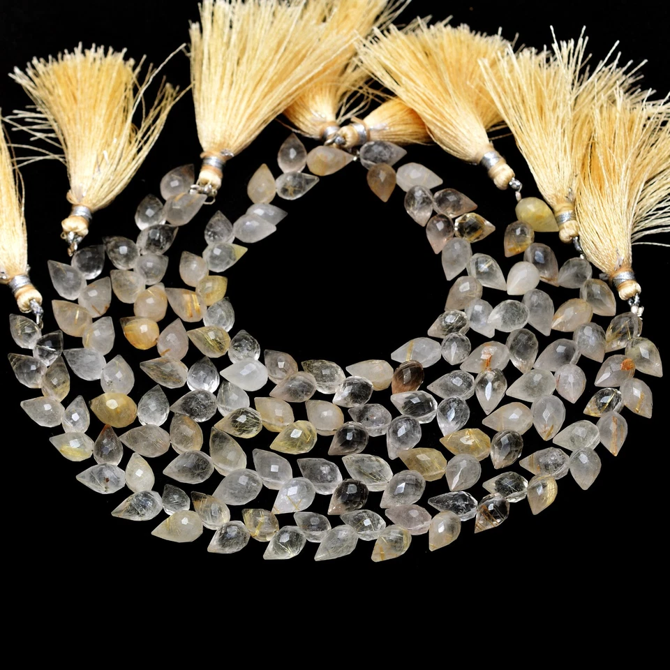 Golden rutilated Quartz Beads, Faceted Teardrops 6x9mm, Craft Beads Supplies AAA - Image 3 of 4