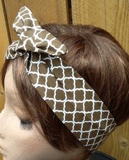 Classy Brown Print Wire Headband Rockabilly Made in the USA Wired Dolly Bow