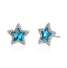 18K White Gold Plated Blue Crystal Big Star Stud Earrings 14mm/0.55" Gift PE42
