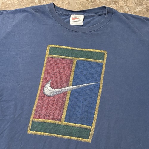 Vintage Nike Shirt Mens XL Blue Challenge Court Tennis Tee Agassi Made In USA