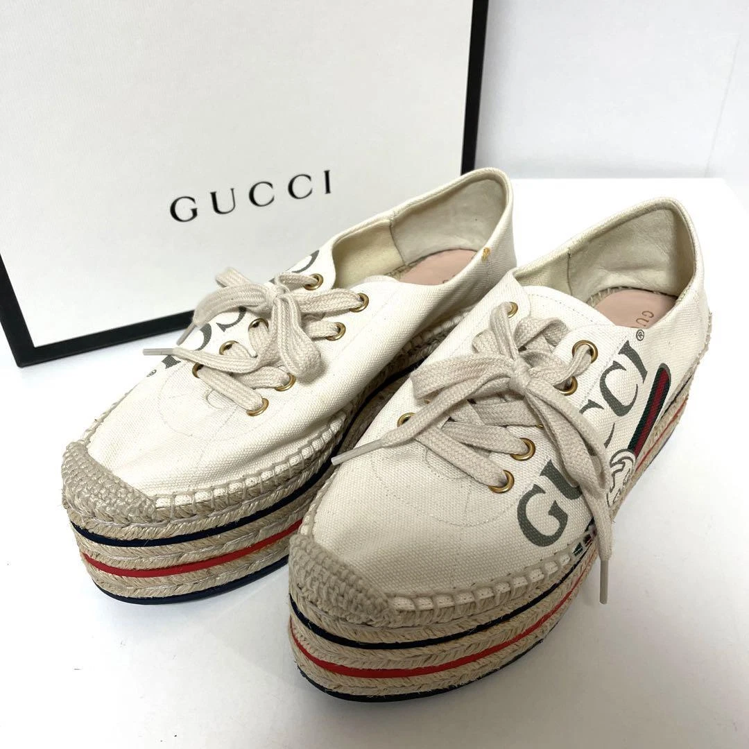 Baskets canas espadrilles logo GUCCI pointure 36,5 plateforme blanche coupe basse lacets