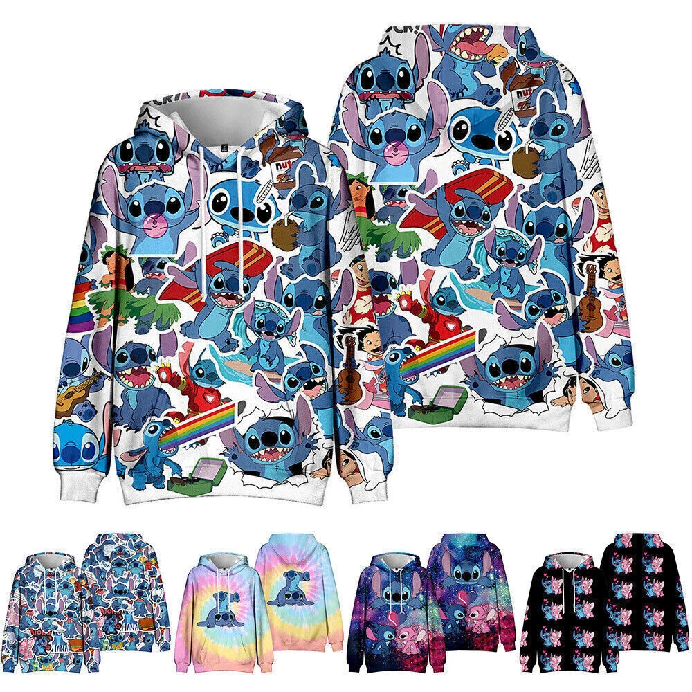 SACAI Felpa con cappuccio per bambini fantasia Lilo & Stitch felpa con tasca
