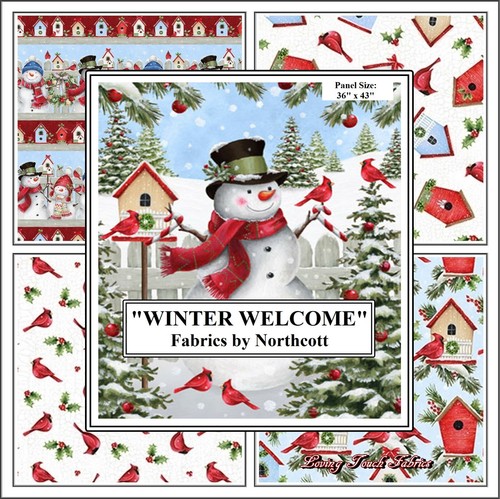 NORTHCOTT "WINTER WELCOME" NATALE PUPAZZO DI NEVE UCCELLINI CASETTE TESSUTI - Foto 1 di 7
