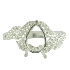 925 Sterling Silver 7x10mm Pear Semi Mount Solitaire with Accents Women Ring