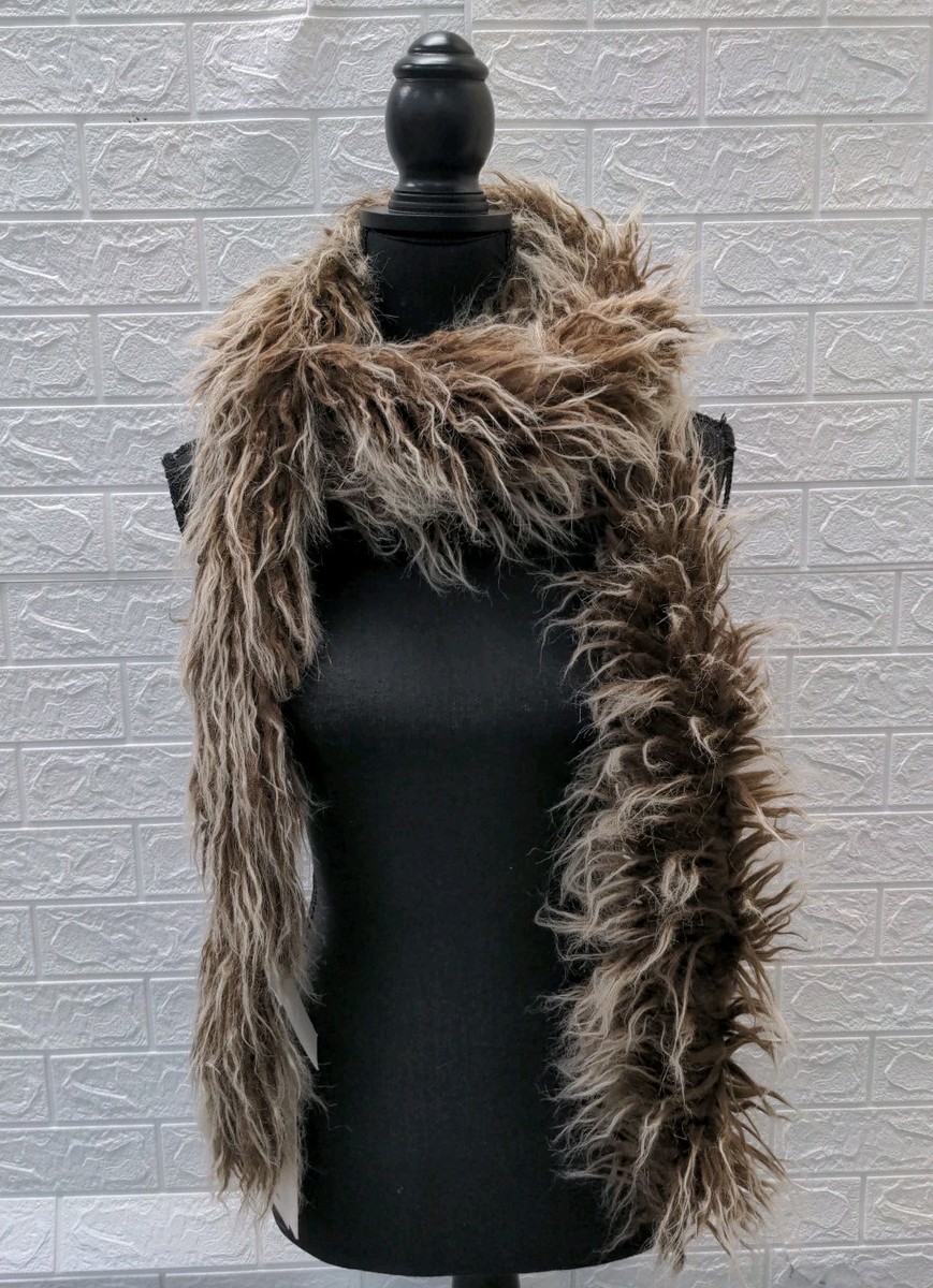 New Jaded London Leonie Faux Mongolian Fur Scarf In Brown One Size