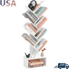 Modern Tree Bookshelf Space Saving 6 Tier Freestanding Storage Organizer Shelf
