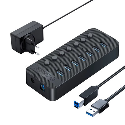 USB3.0 Hub Aluminum Industrial 7-Port Splitter Split Switch with 12V Power Adapt