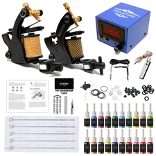 Inkstar Tattoo Kit 2 Machine Coil Gun Maker Set Power Supply Needles 20 Inks