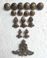 Vintage Royal Artillery British Army Brass Buttons and Cap Badges