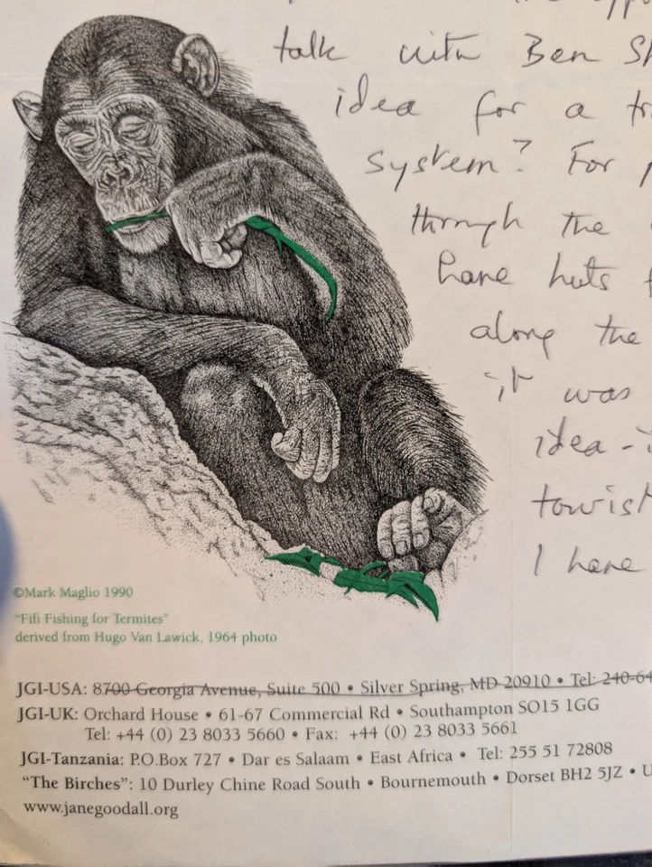 Carta manuscrita firmada por Jane Goodall animales chimpancés ciencia biología Foto 4 de 4