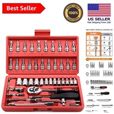 Complete 46-Piece Metric Socket Set with Extension Bars  Quick Release Ratchet
