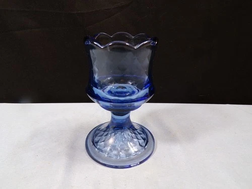 Fenton Blue Glass Footed Votive Candle Holder w/ Diamond Design