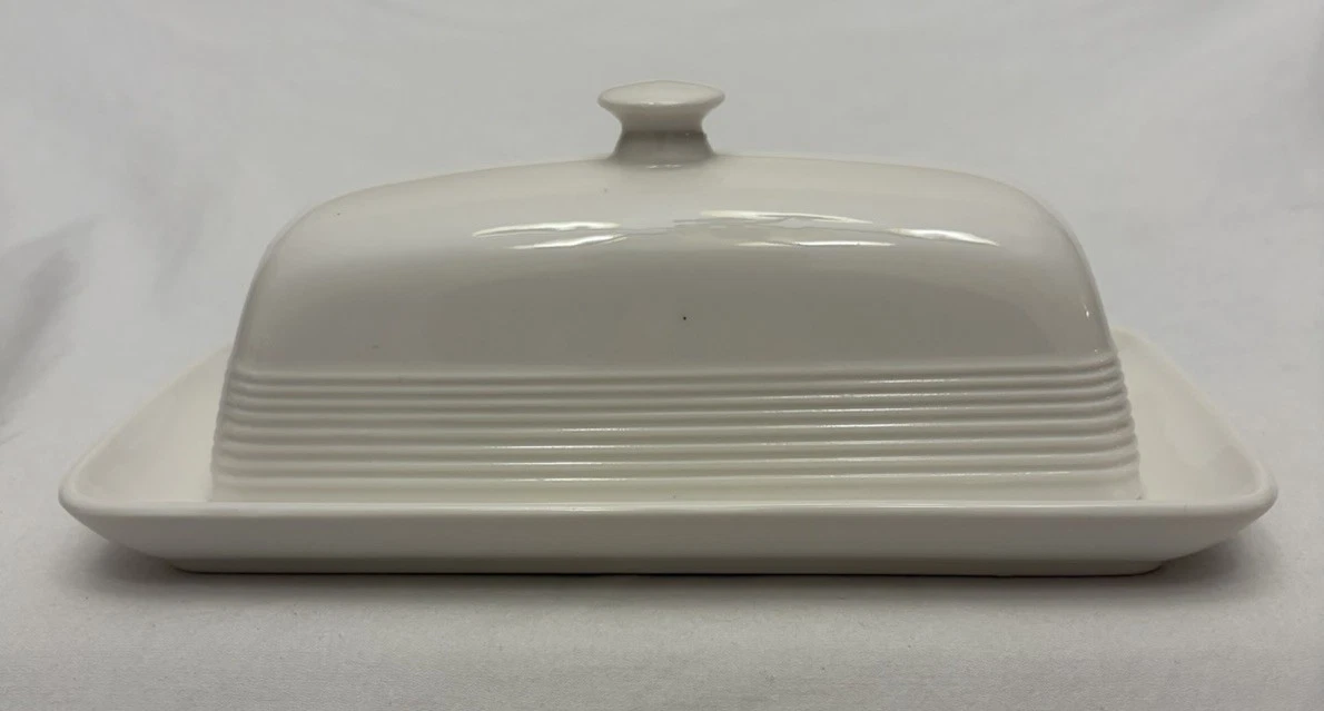 La Rochelle Ceramic Covered Butter Dish With Bottom Plate 7" White VINTAGE