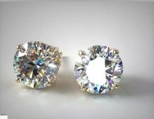 3Ct Round Cut Lab Created Diamond Solitaire Stud Earrings 14K Yellow Gold Plated