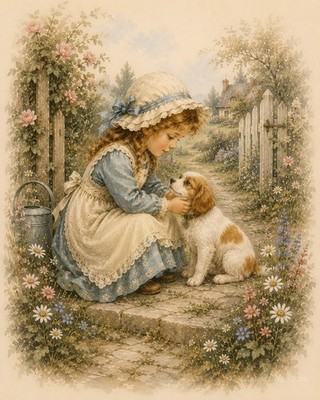 Deutscher Schäferhund am Wasser Tier Illustration Vintage A4 BI-100722