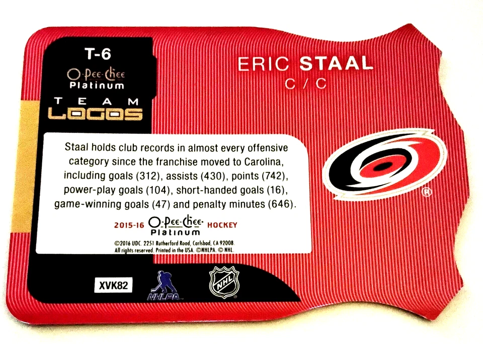 2015-16 ERIC STAAL Team Logos Carolina Hurricanes #T-6 O Pee Chee Platinum - Image 2 of 2