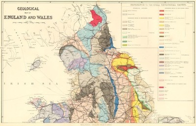 GEOLOGICAL ENGLAND & WALES (Nordblatt). Antike Landkarte von GW SPECK 1884 alt