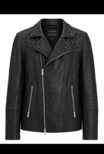 AllSaints Kushiro Leather Biker Jacket Men Large Black Moto Quilted