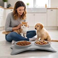 Stainless Steel Feeder Pet Dog Cat Bowl Non-Skid Double Bowls Food Water Dish