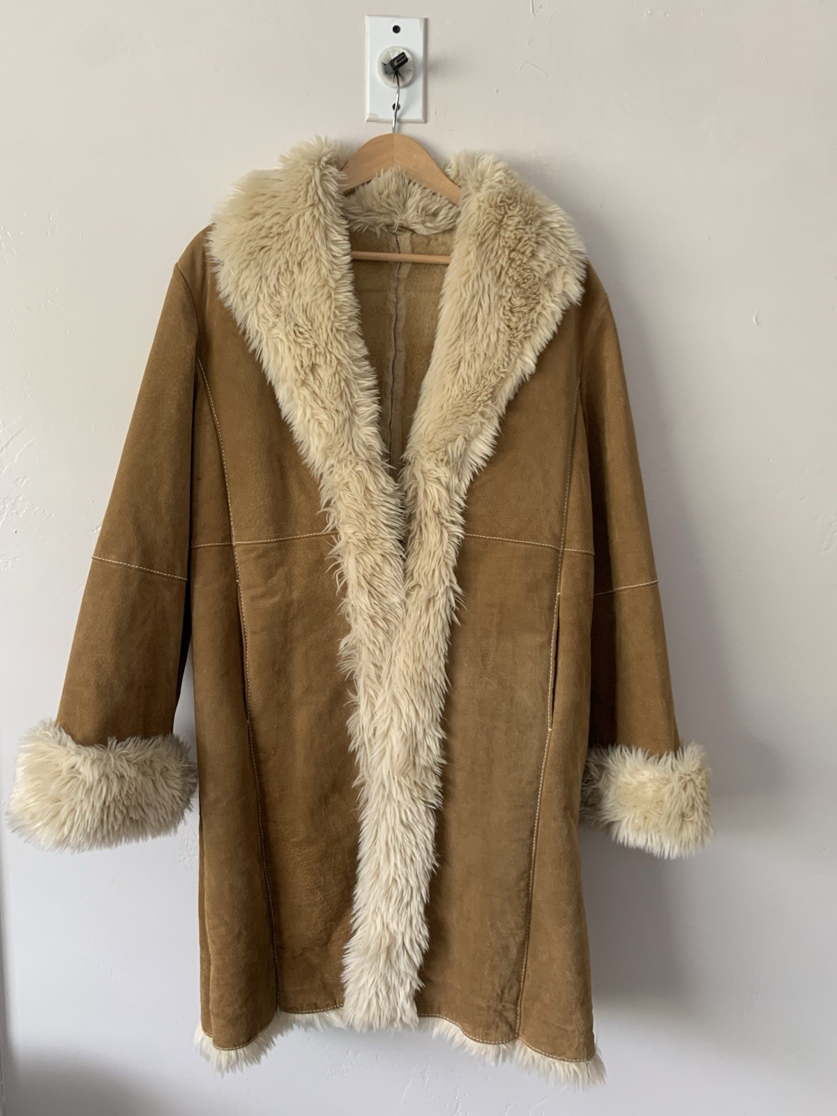 Penny Lane Wilsons Leather Coat Womens  Large Tan Suede Faux Fur Jacket VTG Y2K