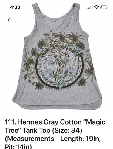 Hermès, Hermès Paris Magic Tree Tropical Bird Print Gray Tank Top XS S Made in France