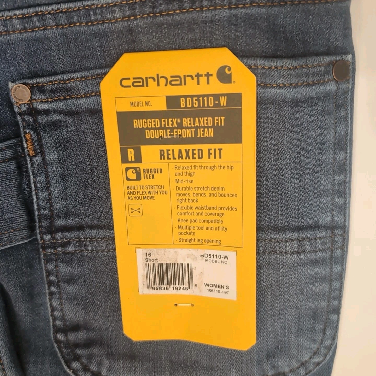 Carhartt Rugged Flex Double Front Jeans  Women 16 Short Carpenters NEW BD5110-W thumbnail 6