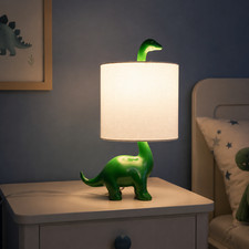Green Dinosaur Lighting Table Lamp Ceramic Brontosaurus Kids Room Decor 17 Inch
