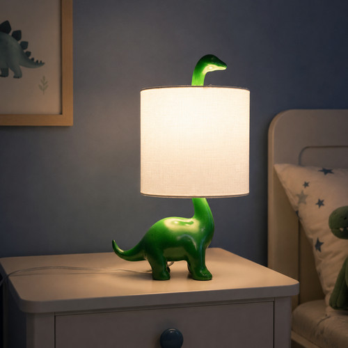 Green Dinosaur Lighting Table Lamp Ceramic Brontosaurus Kids Room Decor 17 Inch